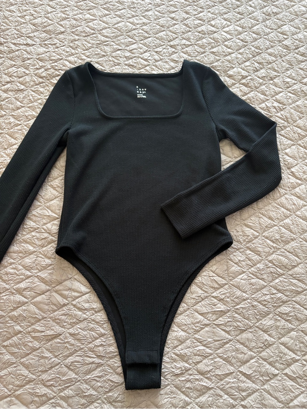 a new day Black Ribbed Long-Sleeve Square Neck Bodysuit